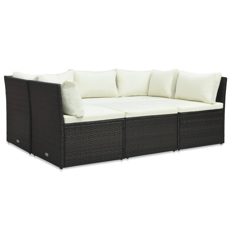 4 Piece Garden Lounge Set with Cushions Poly Rattan Brown Payday Deals