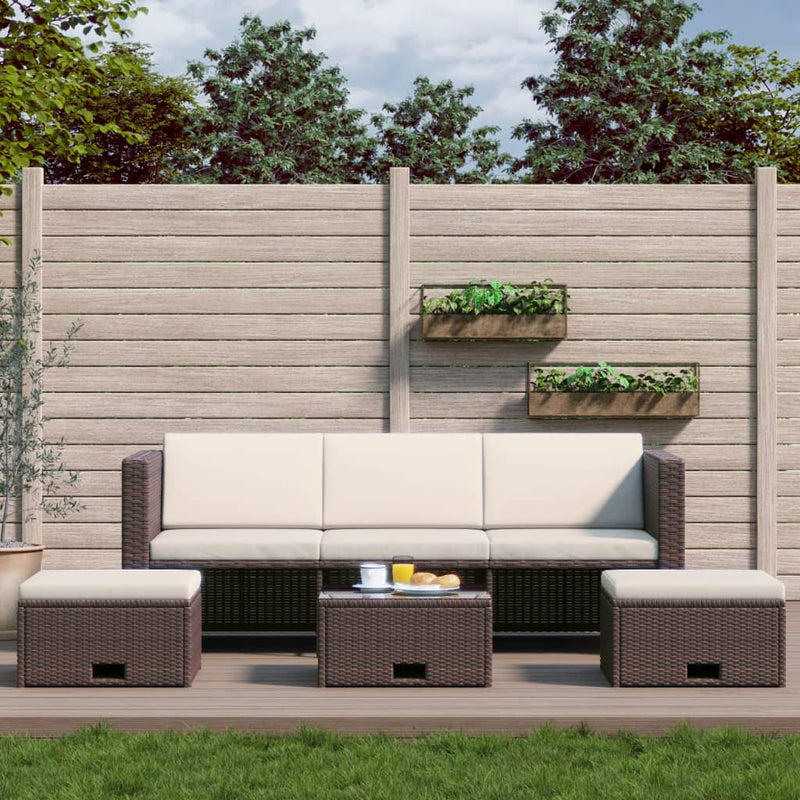 4 Piece Garden Lounge Set with Cushions Poly Rattan Brown Payday Deals