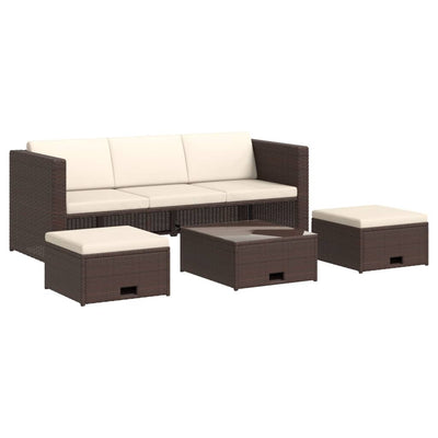 4 Piece Garden Lounge Set with Cushions Poly Rattan Brown Payday Deals