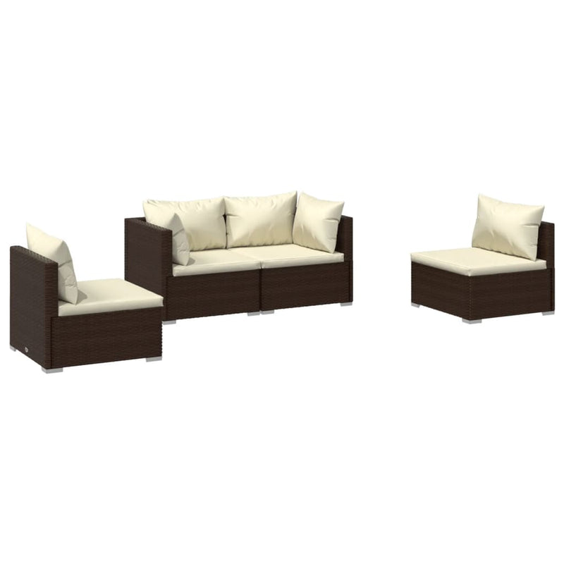 4 Piece Garden Lounge Set with Cushions Poly Rattan Brown Payday Deals