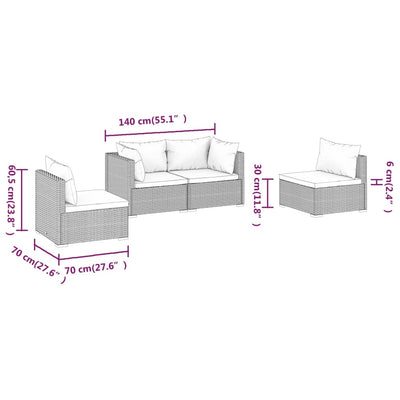 4 Piece Garden Lounge Set with Cushions Poly Rattan Brown Payday Deals