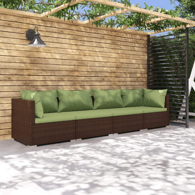 4 Piece Garden Lounge Set with Cushions Poly Rattan Brown Payday Deals