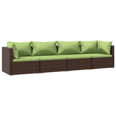 4 Piece Garden Lounge Set with Cushions Poly Rattan Brown Payday Deals