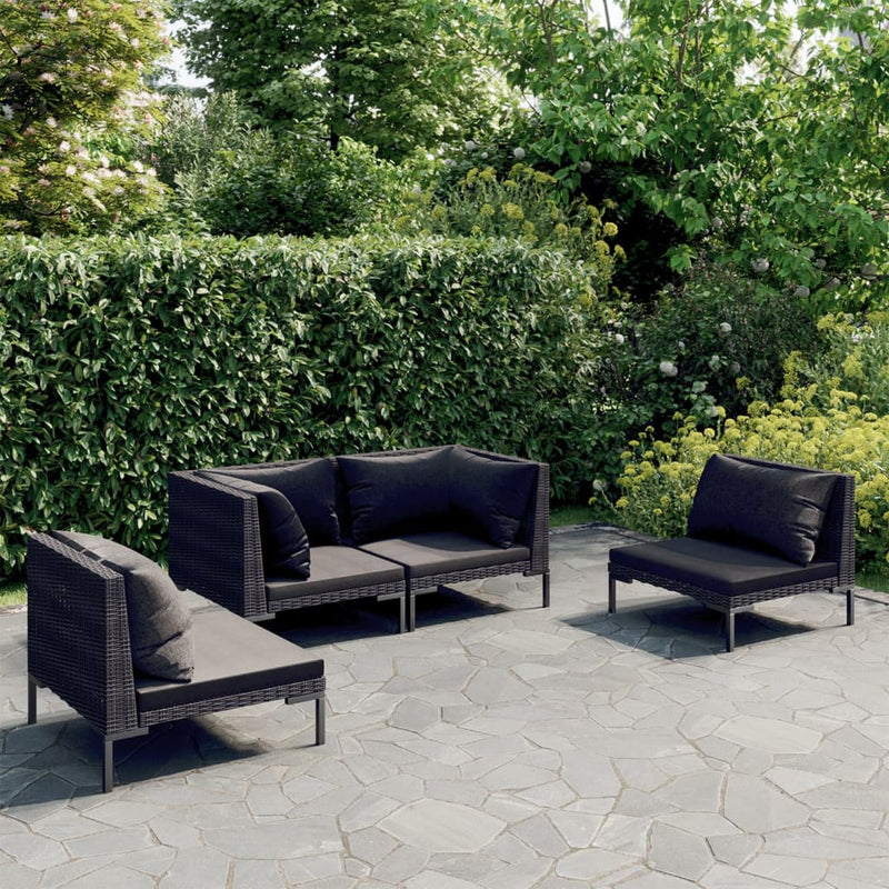 4 Piece Garden Lounge Set with Cushions Poly Rattan Dark Grey Payday Deals