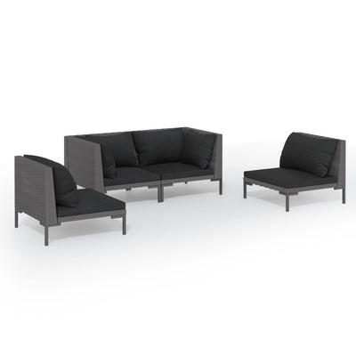 4 Piece Garden Lounge Set with Cushions Poly Rattan Dark Grey Payday Deals