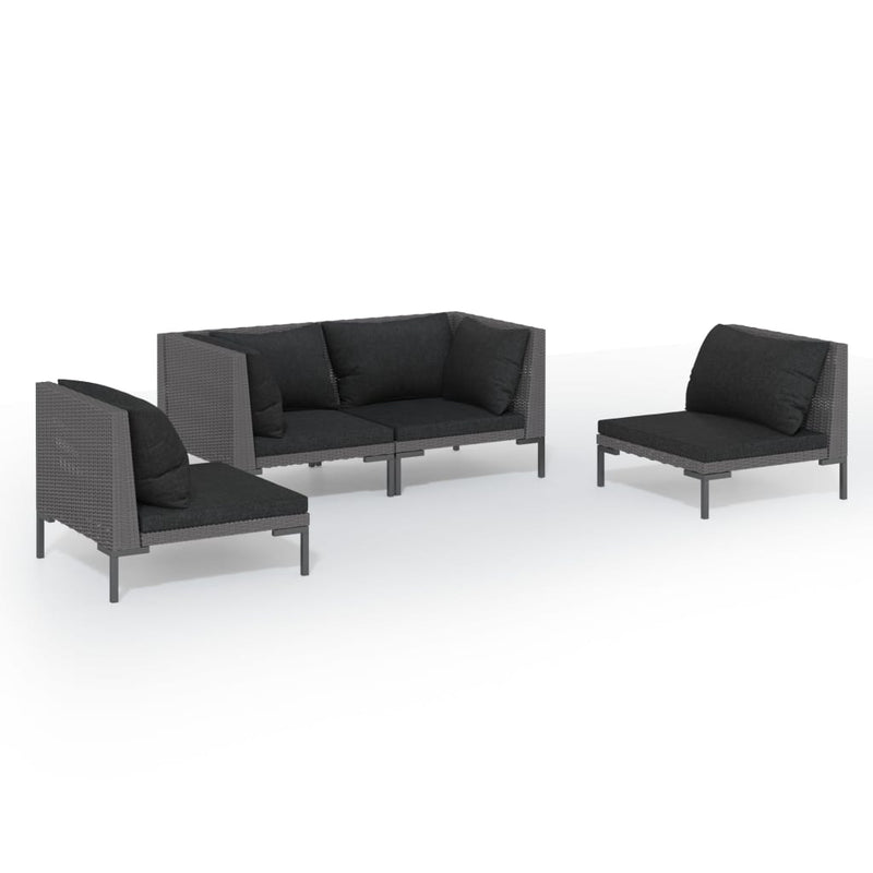 4 Piece Garden Lounge Set with Cushions Poly Rattan Dark Grey Payday Deals