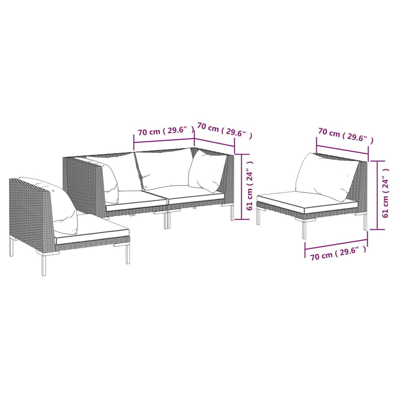 4 Piece Garden Lounge Set with Cushions Poly Rattan Dark Grey Payday Deals