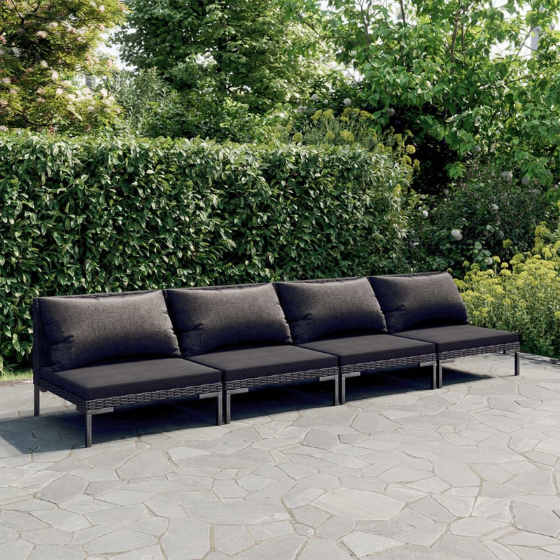 4 Piece Garden Lounge Set with Cushions Poly Rattan Dark Grey Payday Deals