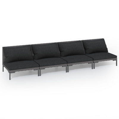 4 Piece Garden Lounge Set with Cushions Poly Rattan Dark Grey Payday Deals