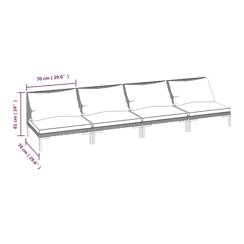 4 Piece Garden Lounge Set with Cushions Poly Rattan Dark Grey Payday Deals