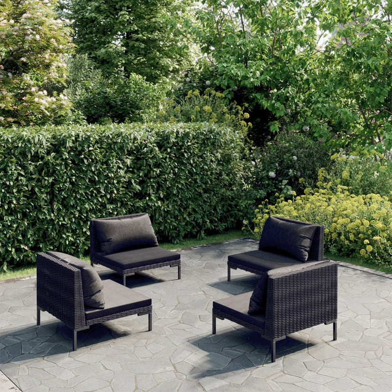 4 Piece Garden Lounge Set with Cushions Poly Rattan Dark Grey Payday Deals