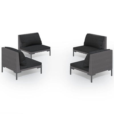 4 Piece Garden Lounge Set with Cushions Poly Rattan Dark Grey Payday Deals