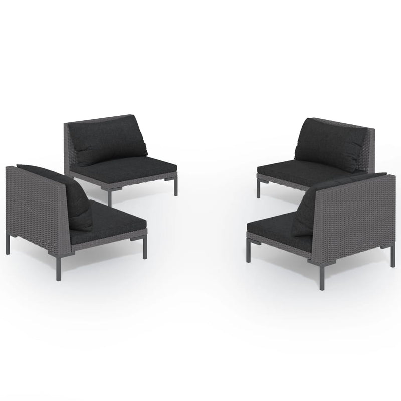 4 Piece Garden Lounge Set with Cushions Poly Rattan Dark Grey Payday Deals
