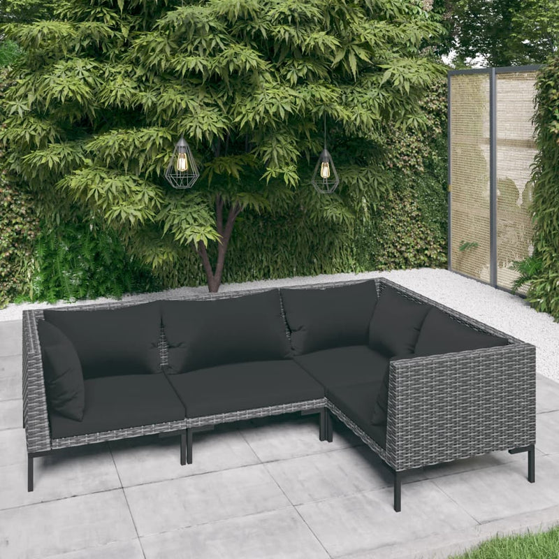 4 Piece Garden Lounge Set with Cushions Poly Rattan Dark Grey Payday Deals