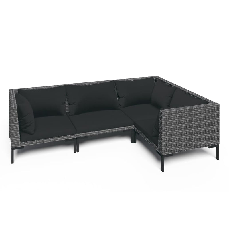 4 Piece Garden Lounge Set with Cushions Poly Rattan Dark Grey Payday Deals