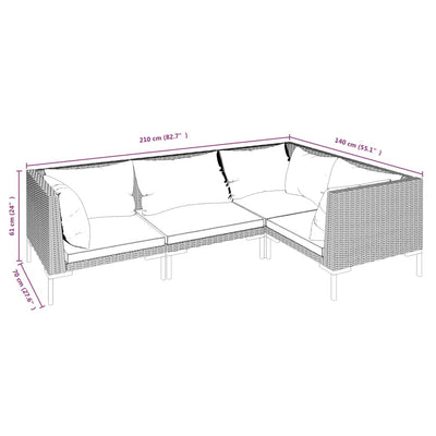 4 Piece Garden Lounge Set with Cushions Poly Rattan Dark Grey Payday Deals