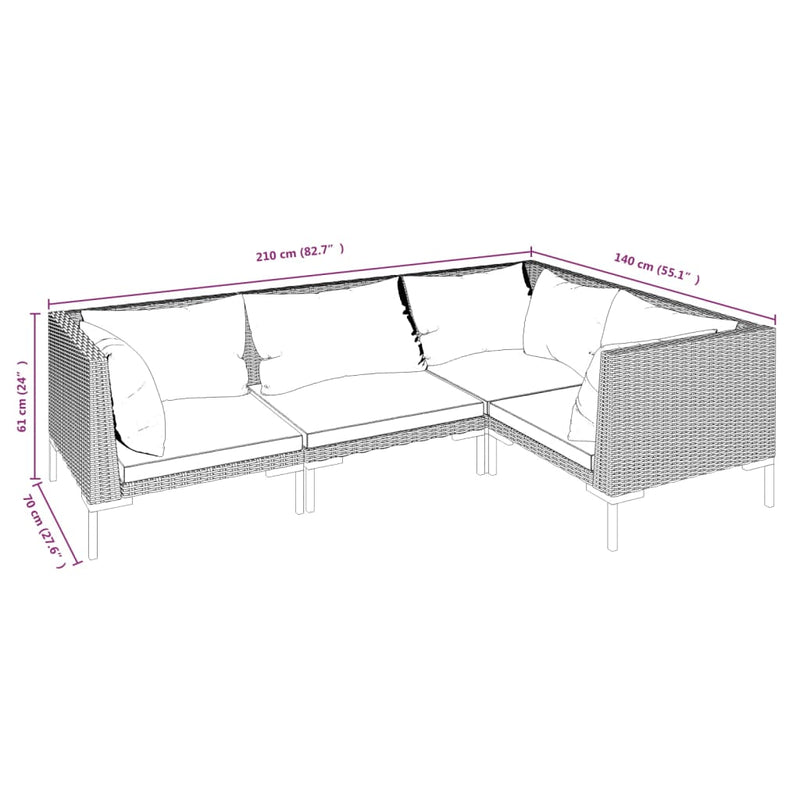 4 Piece Garden Lounge Set with Cushions Poly Rattan Dark Grey Payday Deals