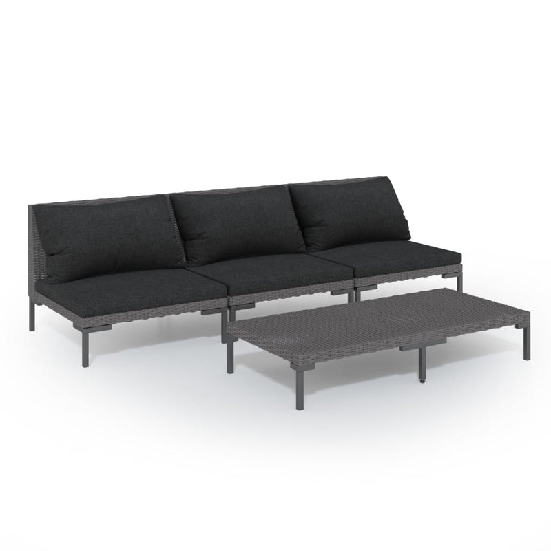 4 Piece Garden Lounge Set with Cushions Poly Rattan Dark Grey Payday Deals