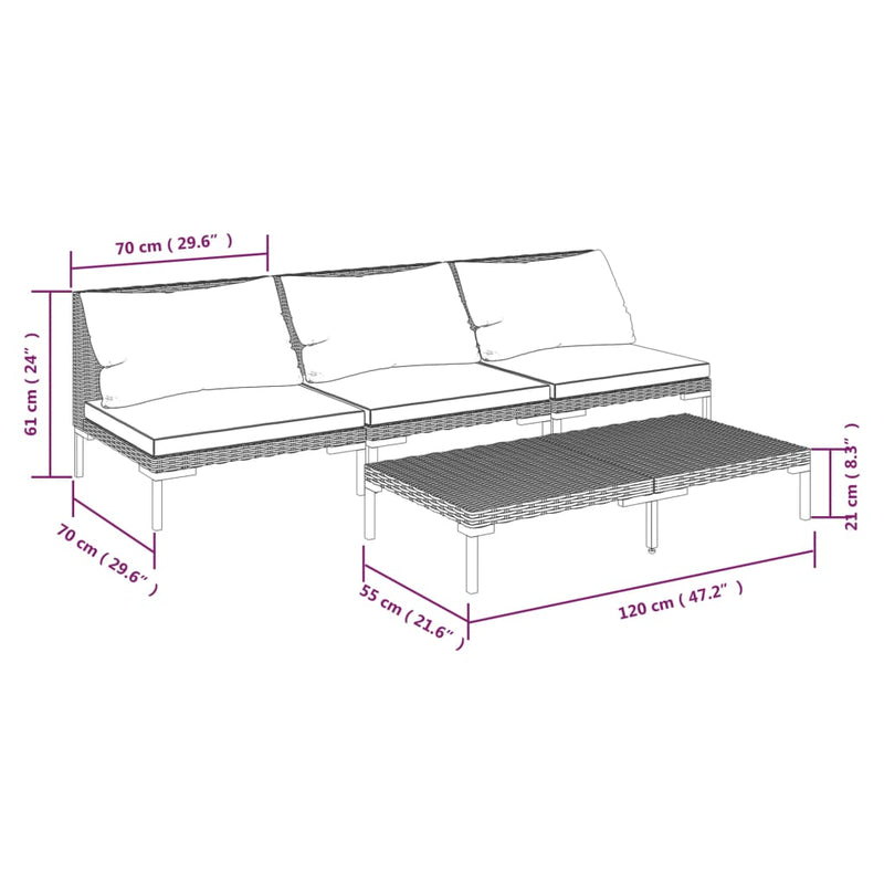 4 Piece Garden Lounge Set with Cushions Poly Rattan Dark Grey Payday Deals