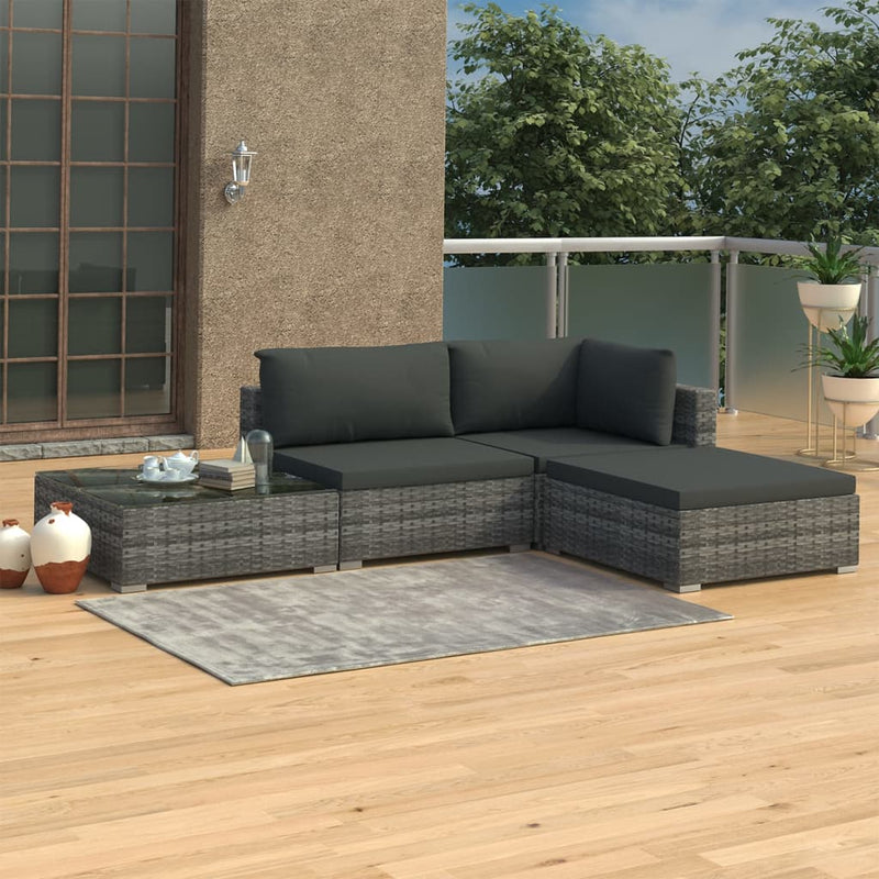 4 Piece Garden Lounge Set with Cushions Poly Rattan Grey Payday Deals
