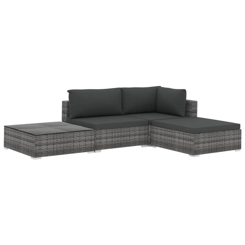 4 Piece Garden Lounge Set with Cushions Poly Rattan Grey Payday Deals