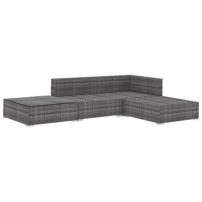 4 Piece Garden Lounge Set with Cushions Poly Rattan Grey Payday Deals