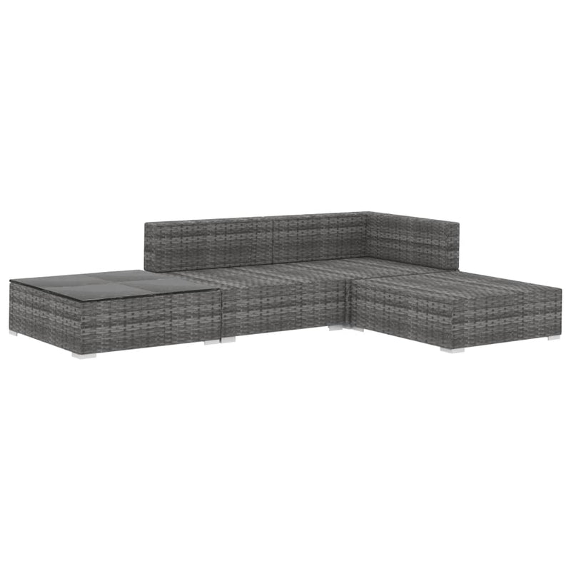 4 Piece Garden Lounge Set with Cushions Poly Rattan Grey Payday Deals