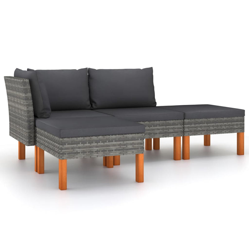 4 Piece Garden Lounge Set with Cushions Poly Rattan Grey Payday Deals