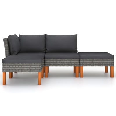 4 Piece Garden Lounge Set with Cushions Poly Rattan Grey Payday Deals