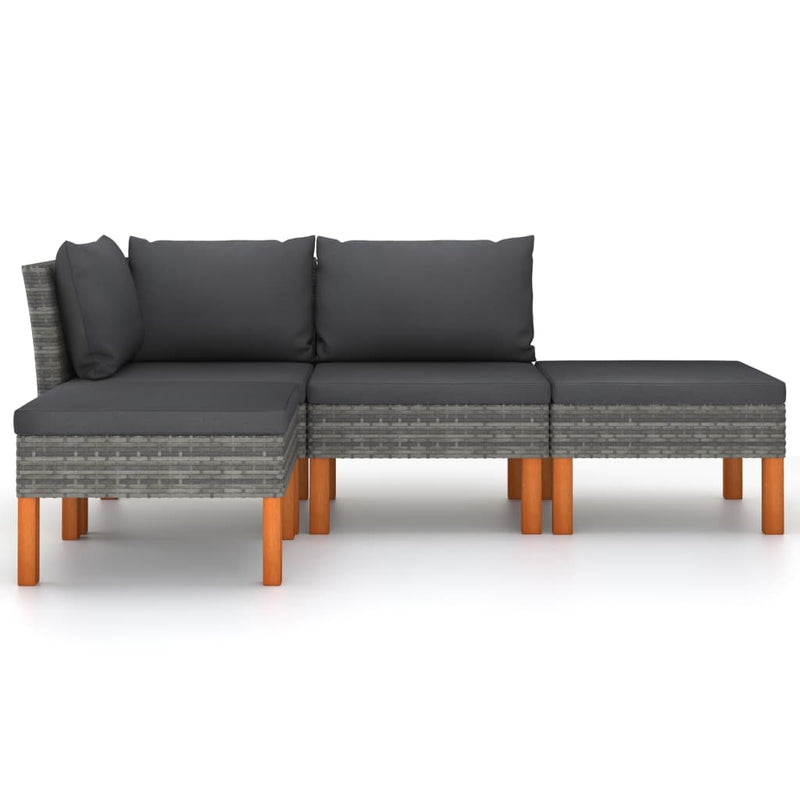 4 Piece Garden Lounge Set with Cushions Poly Rattan Grey Payday Deals