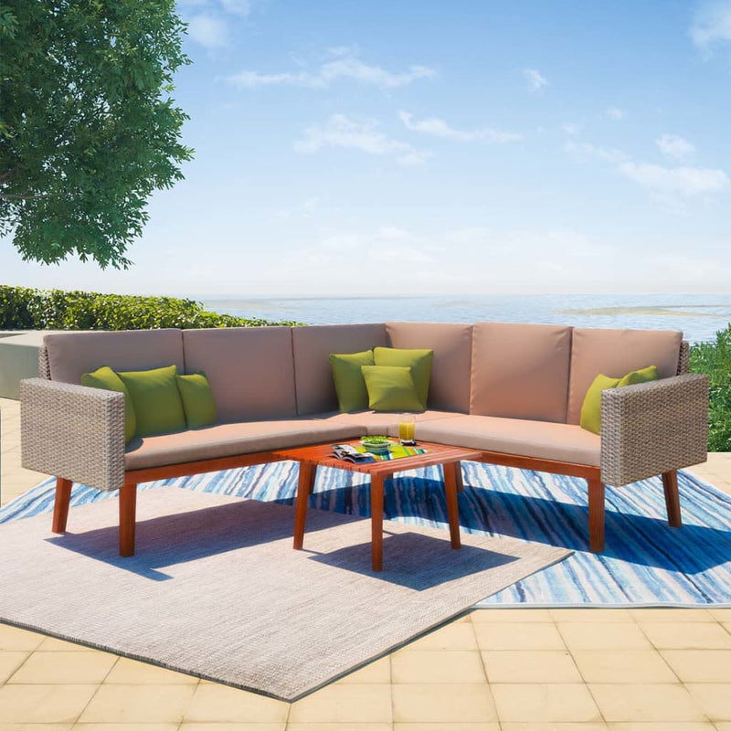 4 Piece Garden Lounge Set with Cushions Poly Rattan Grey Payday Deals