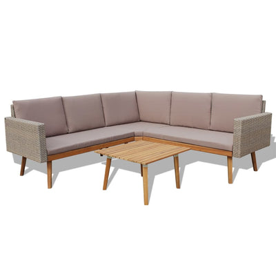 4 Piece Garden Lounge Set with Cushions Poly Rattan Grey Payday Deals