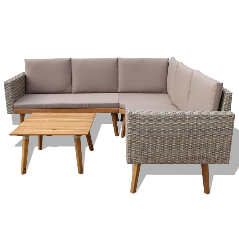 4 Piece Garden Lounge Set with Cushions Poly Rattan Grey Payday Deals