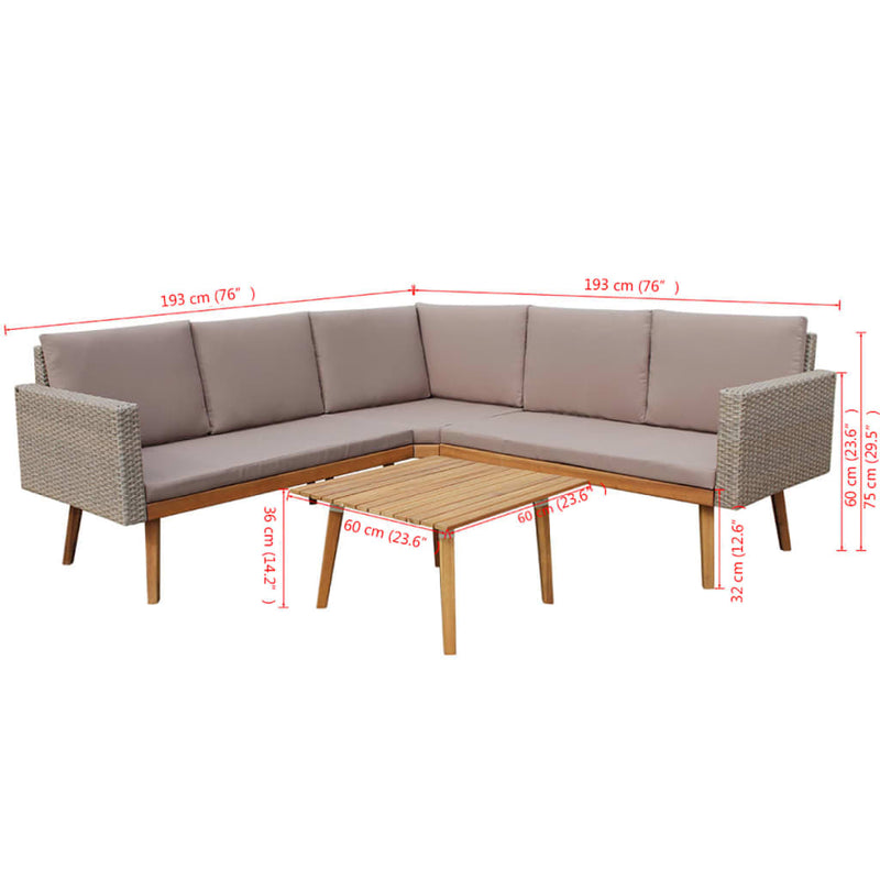 4 Piece Garden Lounge Set with Cushions Poly Rattan Grey Payday Deals