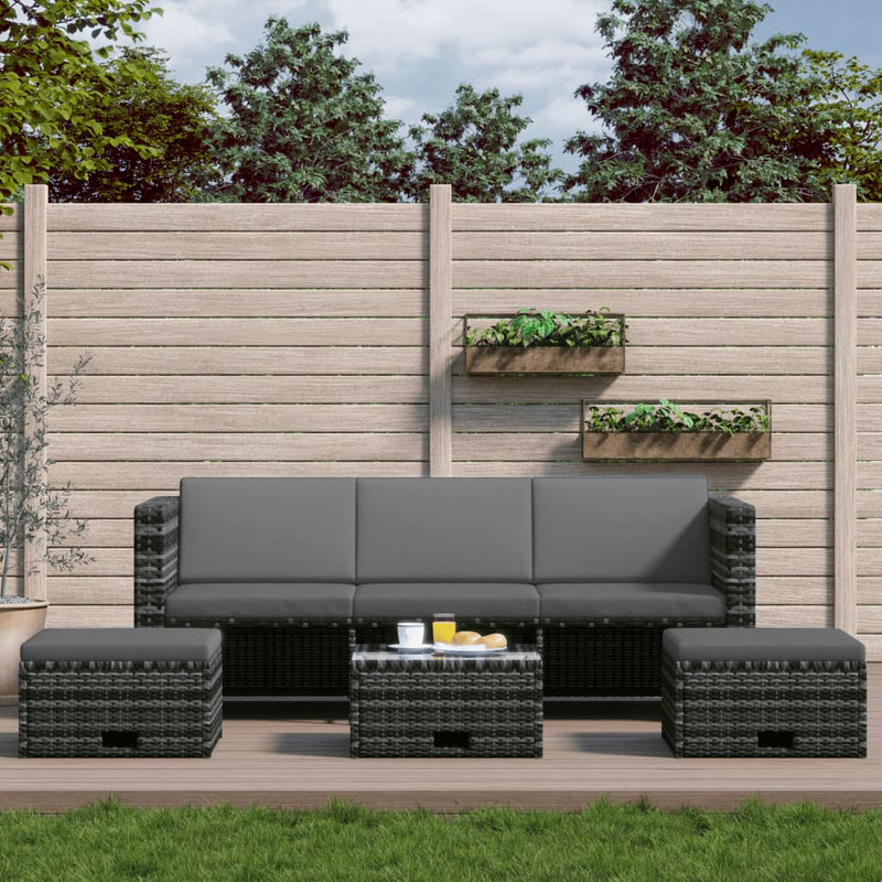 4 Piece Garden Lounge Set with Cushions Poly Rattan Grey Payday Deals