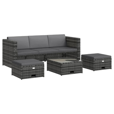 4 Piece Garden Lounge Set with Cushions Poly Rattan Grey Payday Deals