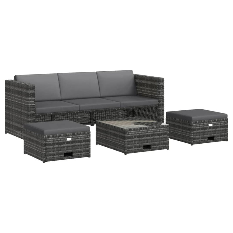 4 Piece Garden Lounge Set with Cushions Poly Rattan Grey Payday Deals