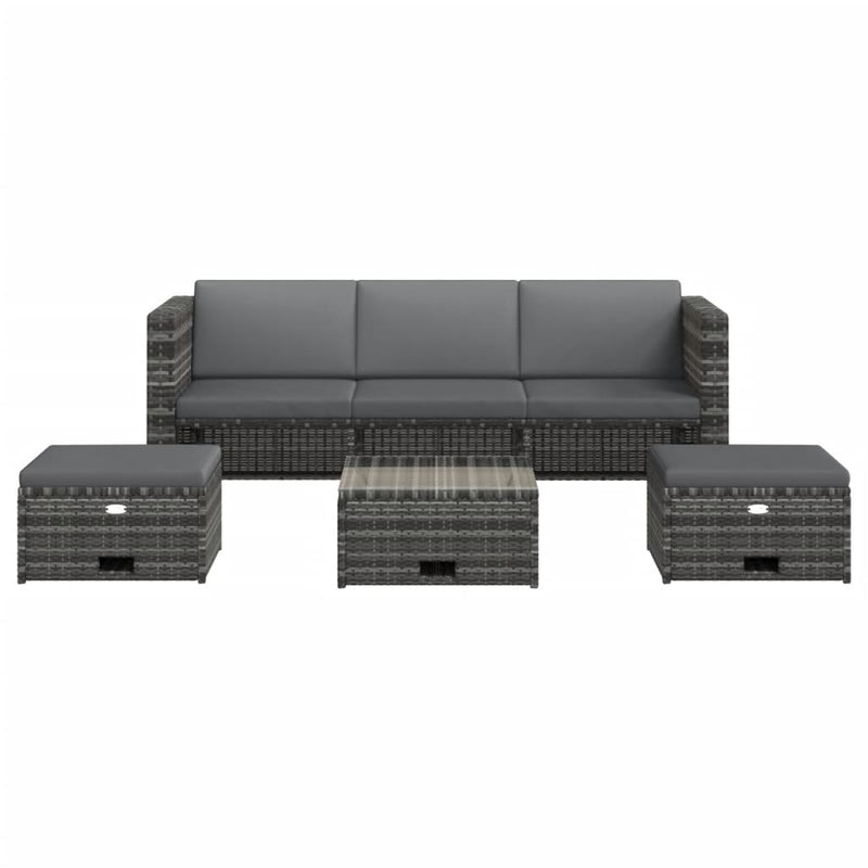4 Piece Garden Lounge Set with Cushions Poly Rattan Grey Payday Deals