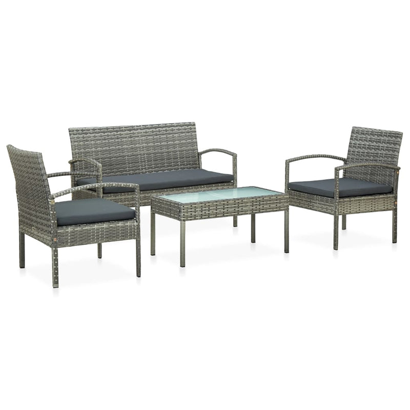 4 Piece Garden Lounge Set with Cushions Poly Rattan Grey Payday Deals