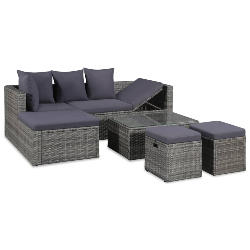4 Piece Garden Lounge Set with Cushions Poly Rattan Grey Payday Deals