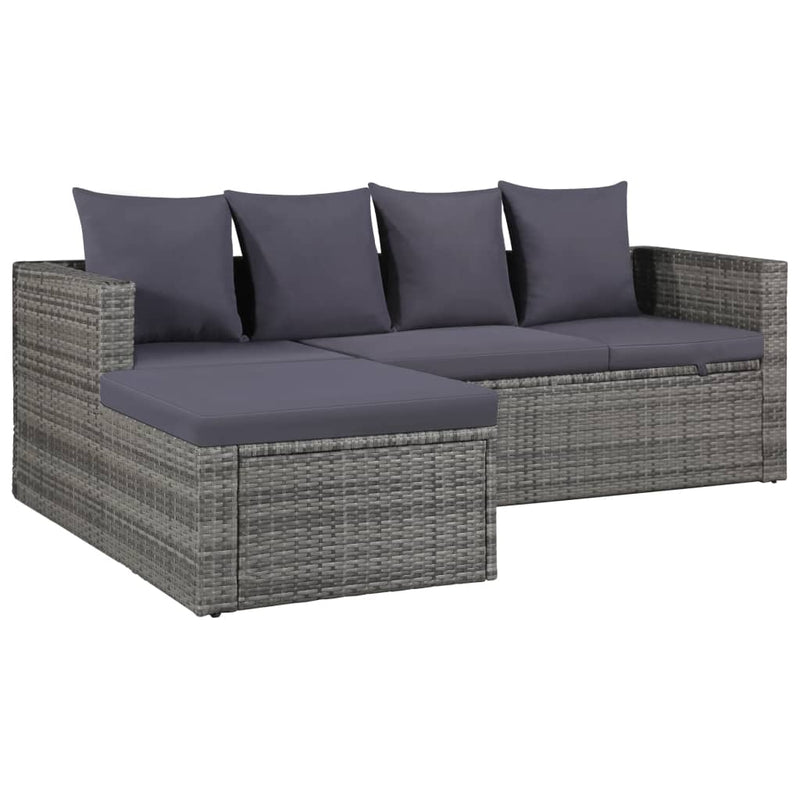 4 Piece Garden Lounge Set with Cushions Poly Rattan Grey Payday Deals