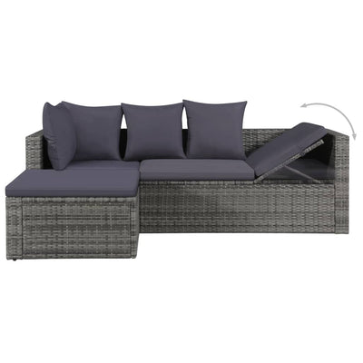 4 Piece Garden Lounge Set with Cushions Poly Rattan Grey Payday Deals