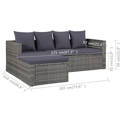 4 Piece Garden Lounge Set with Cushions Poly Rattan Grey Payday Deals