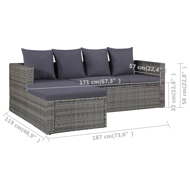 4 Piece Garden Lounge Set with Cushions Poly Rattan Grey Payday Deals