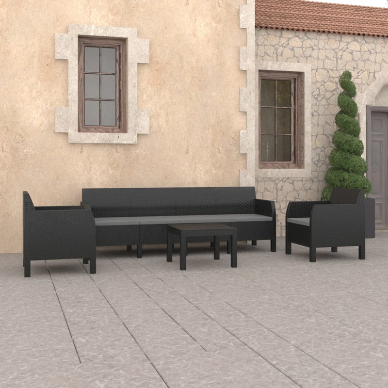 4 Piece Garden Lounge Set with Cushions PP Rattan Anthracite Payday Deals