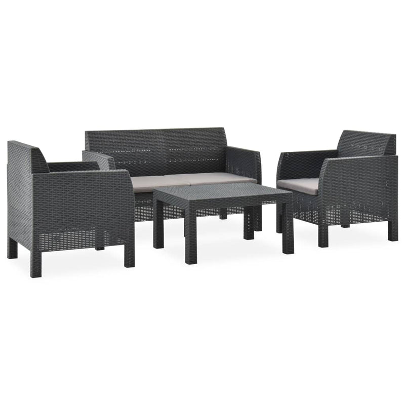 4 Piece Garden Lounge Set with Cushions PP Rattan Anthracite Payday Deals