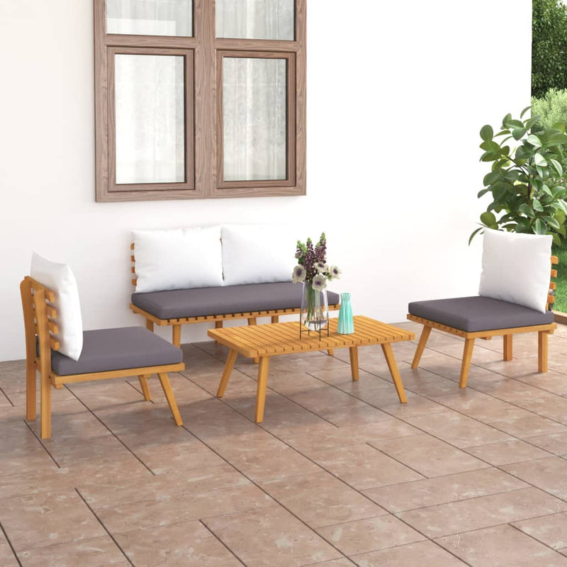4 Piece Garden Lounge Set with Cushions Solid Acacia Wood Payday Deals