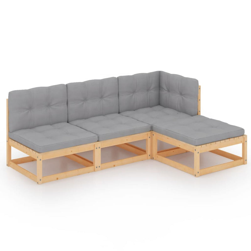 4 Piece Garden Lounge Set with Cushions Solid Pinewood Payday Deals
