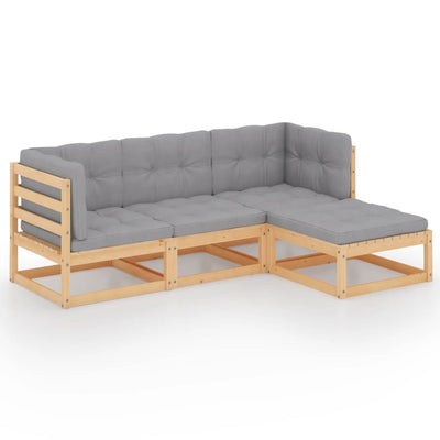 4 Piece Garden Lounge Set with Cushions Solid Pinewood Payday Deals