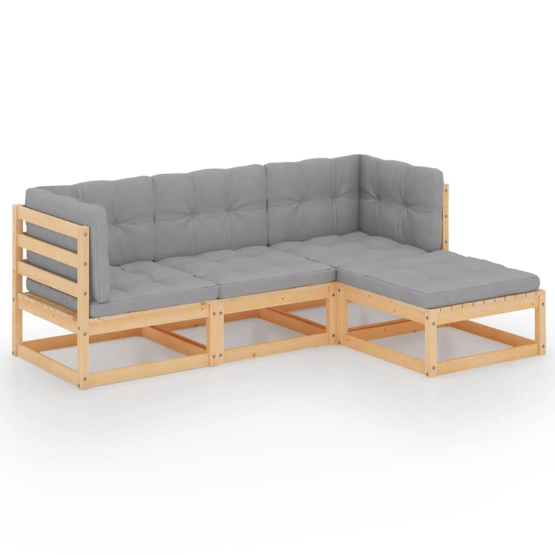 4 Piece Garden Lounge Set with Cushions Solid Pinewood Payday Deals